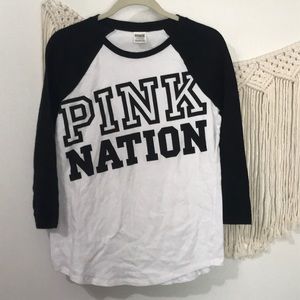 Pink baseball sleeve tee